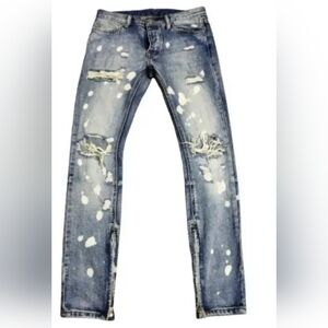 MNML Distressed Light Blue Men's Jeans Ziooer Ditails Size 33 Europenian Style